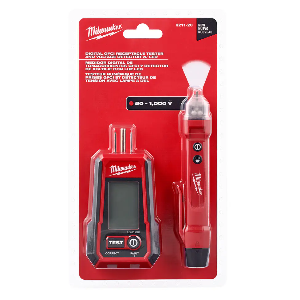 Detector de Voltaje + Probador de Enchufes Digital Milwaukee 3211-20 2