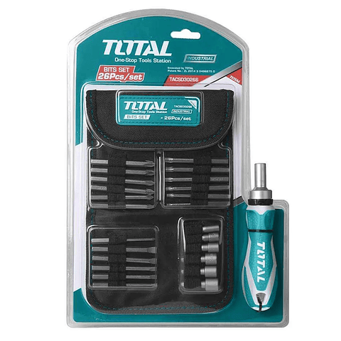 Set Destornillador Ratchet 26 Piezas Total TACSD30266 con Puntas Intercambiables Cr-V Profesional