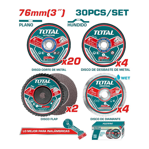 Set 30 Discos 3" 76mm | Discos de corte, diamante y flap para esmeril