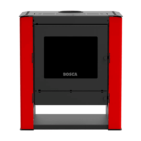 Calefactor a Leña Bosca Gold 500 Rojo Black Vision CERT – Máxima Potencia y Diseño Panorámico
