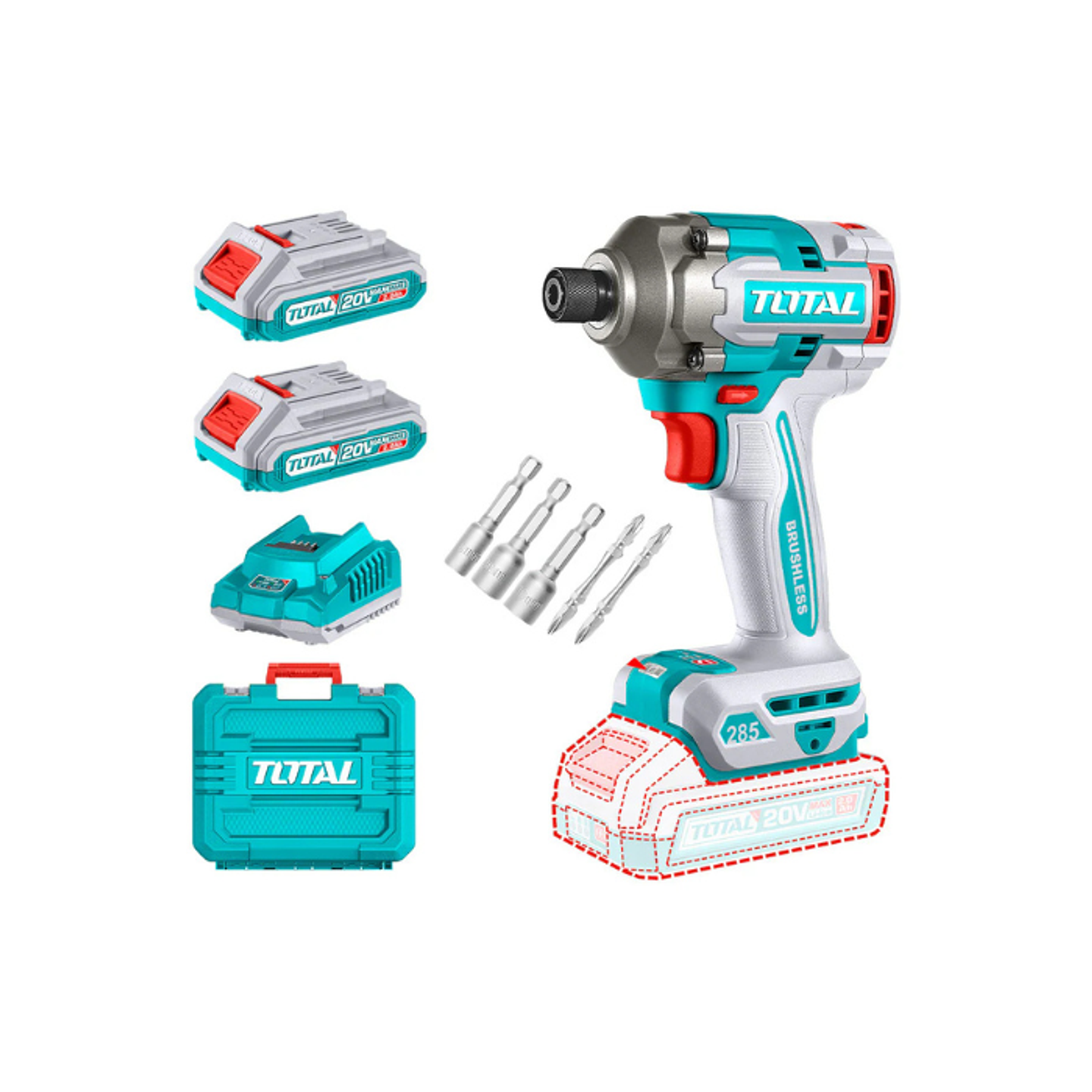 ATORNILLADOR DE IMPACTO INALAMBRICO 20V 285NM 2BATS+CARG+ACCS 2