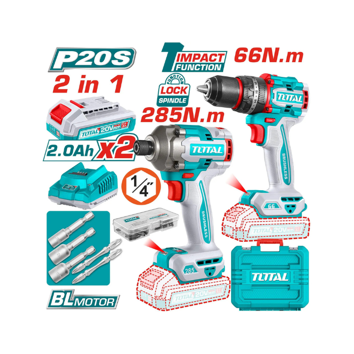 COMBO LLAVE IMPACTO +TALADRO INALAMBRICO+SET BROCAS+2BAT+CAR. ST 2
