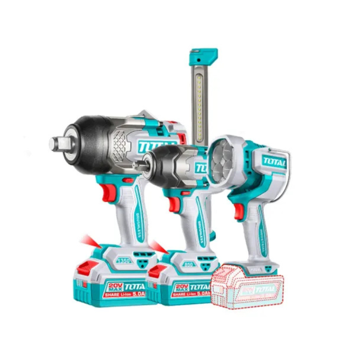 COMBO LLAVES DE IMPACTO INALAMBRICAS 850NM 1350NM+LINTERNA+FOCO 2BATS+CARG+ACCS 1