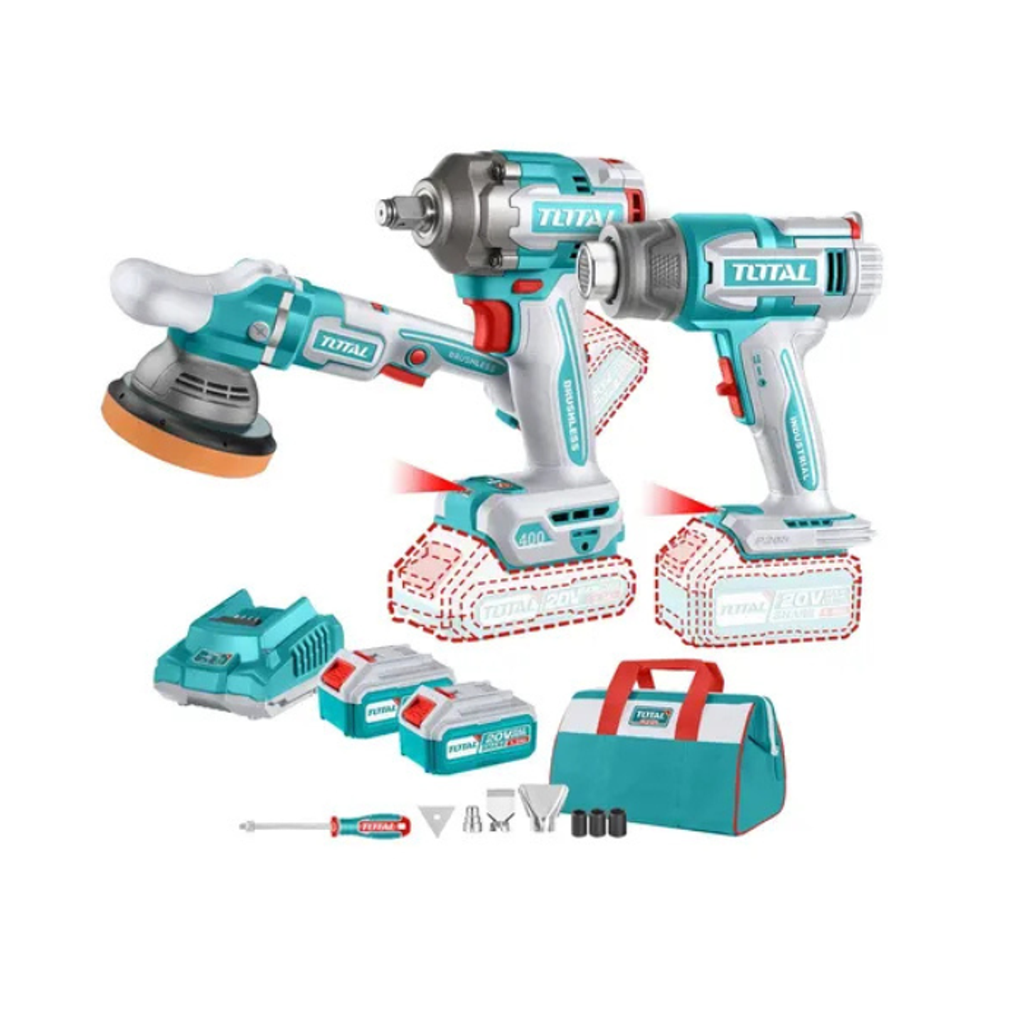 COMBO PISTOLA DE CALOR + LLAVE DE IMPACTO + PULIDORA + ACCS 1