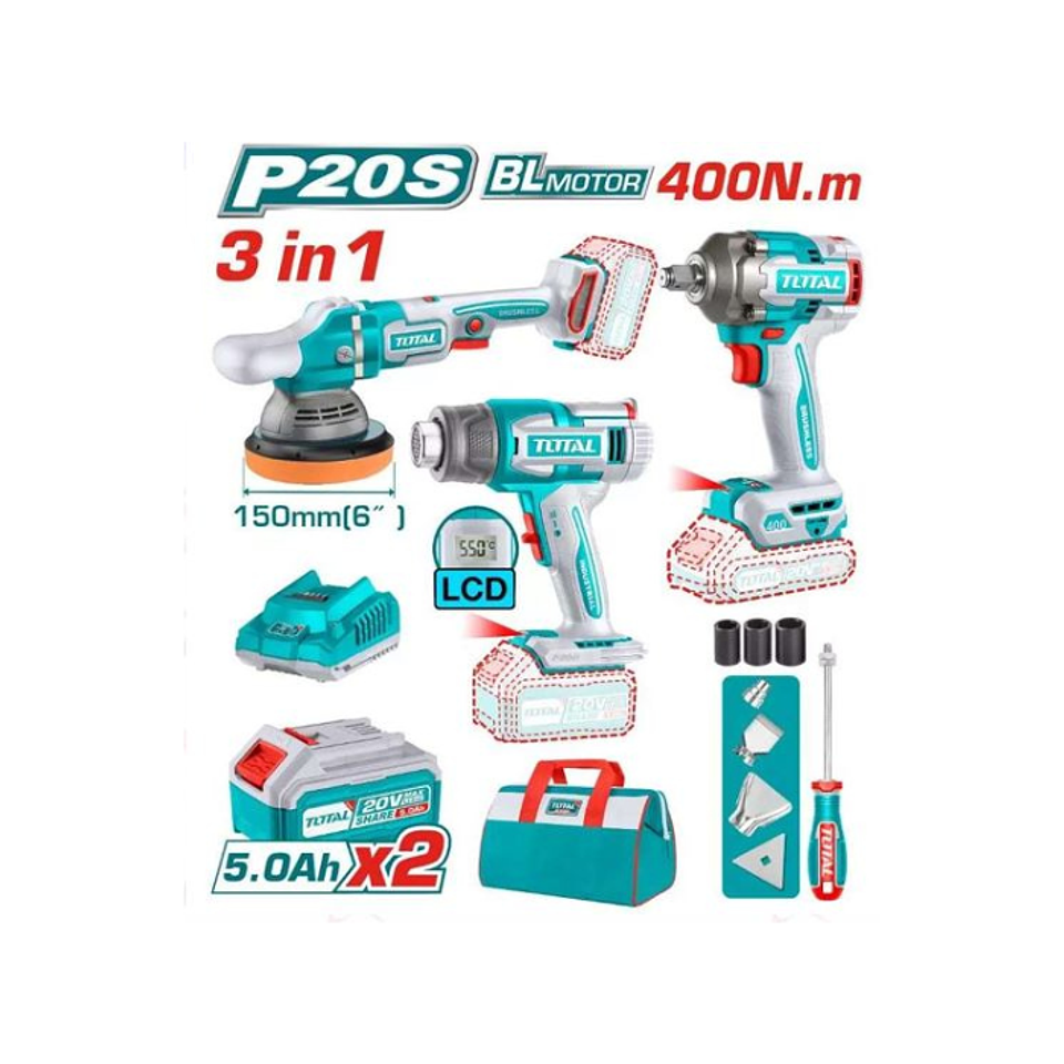 COMBO PISTOLA DE CALOR + LLAVE DE IMPACTO + PULIDORA + ACCS 2