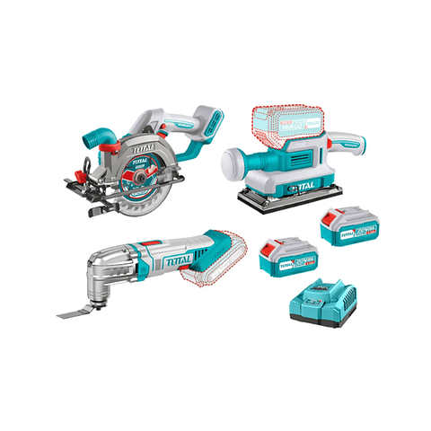 COMBO SIERRA CIRCULAR 5 1/2"+MULTIHERRAMIENTA+LIJADORA RECTANGULAR 90X10MM 2BATS+CARG+ACCS