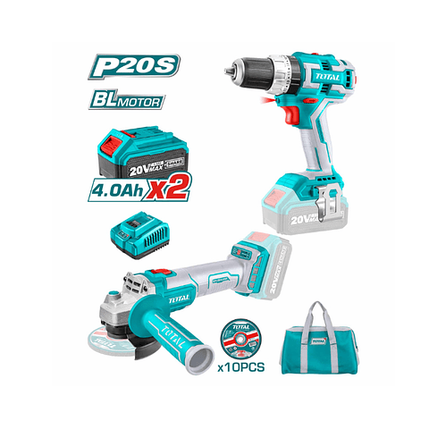 COMBO TALADRO PERCUTOR BL+ESMERIL ANGULAR BL 20V 4,0AH