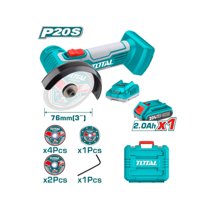 ESMERIL ANGULAR INALAMBRICO 20V 3" BAT+CARG+ACCS CH