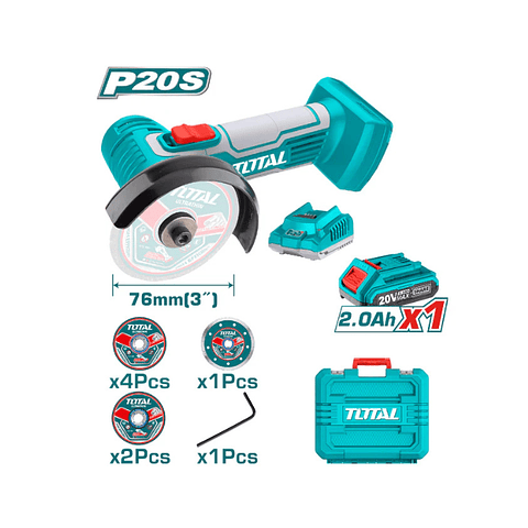 ESMERIL ANGULAR INALAMBRICO 20V 3" BAT+CARG+ACCS CH