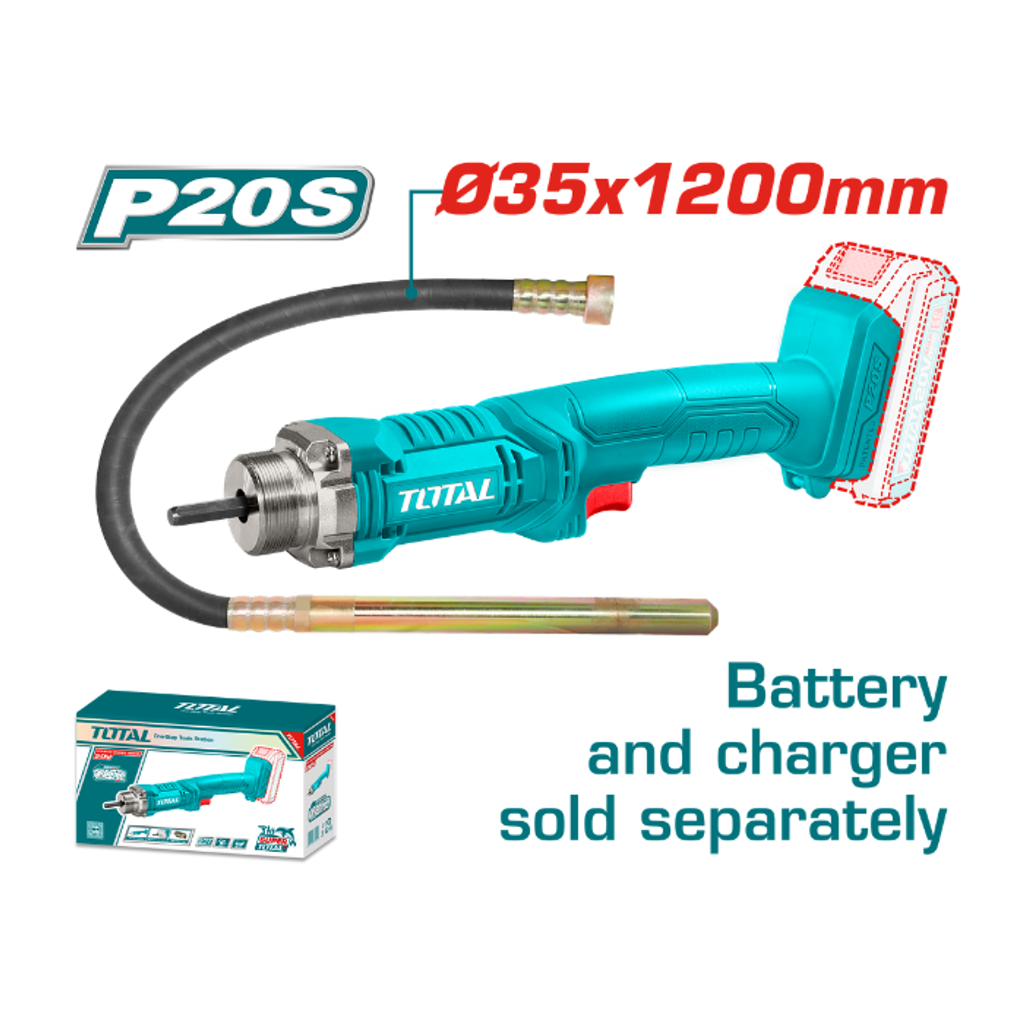 VIBRADOR DE CONCRETO 2300 RPM INALAMBRICO 20V S/B S/C 2