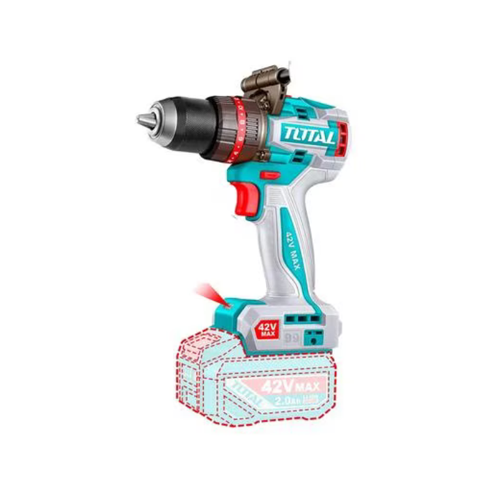 TALADRO PERCUTOR INALAMBRICO 13MM 99NM 42V 2BATS+CARG+ACCS 1