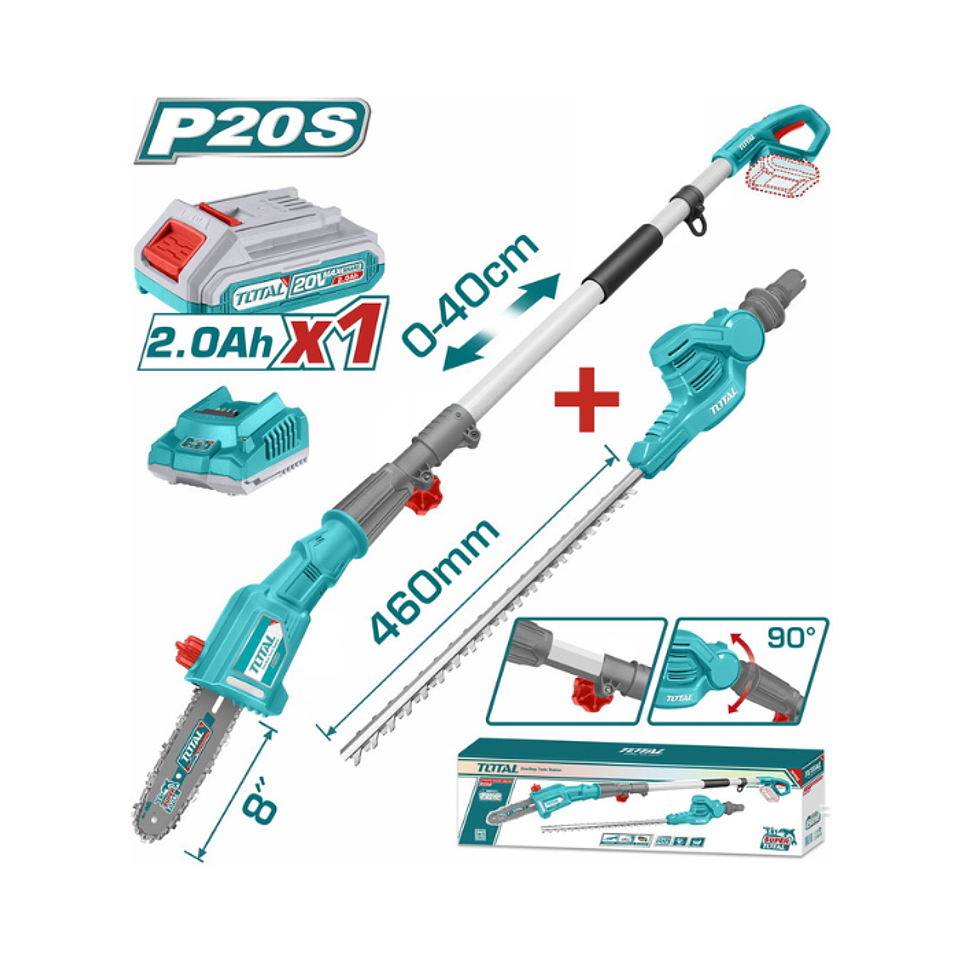 SIERRA + CORTACETOS EXTENDIBLE INALAMBRICA 20V 1B+1C 2