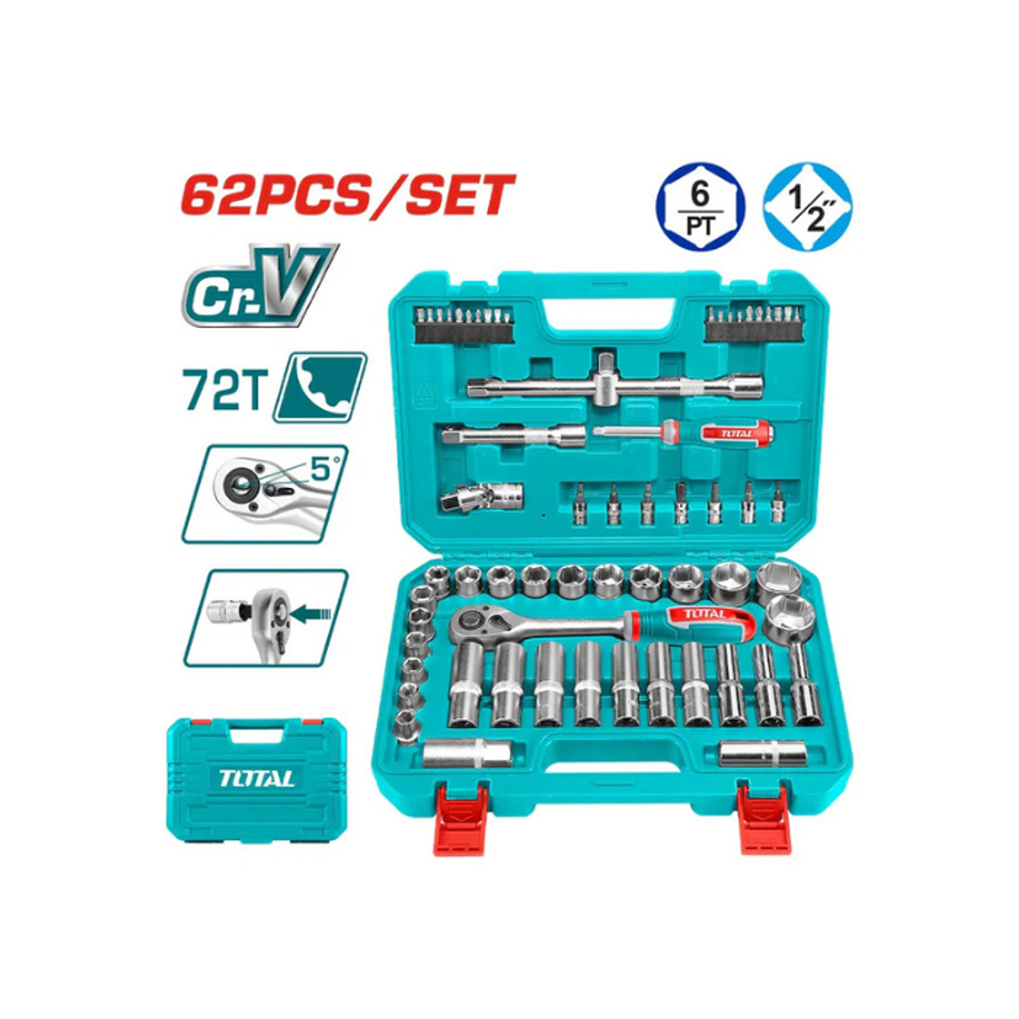 SET SET DADOS CUADRANTE 1/2 PULGADA 62 PCS ST 2