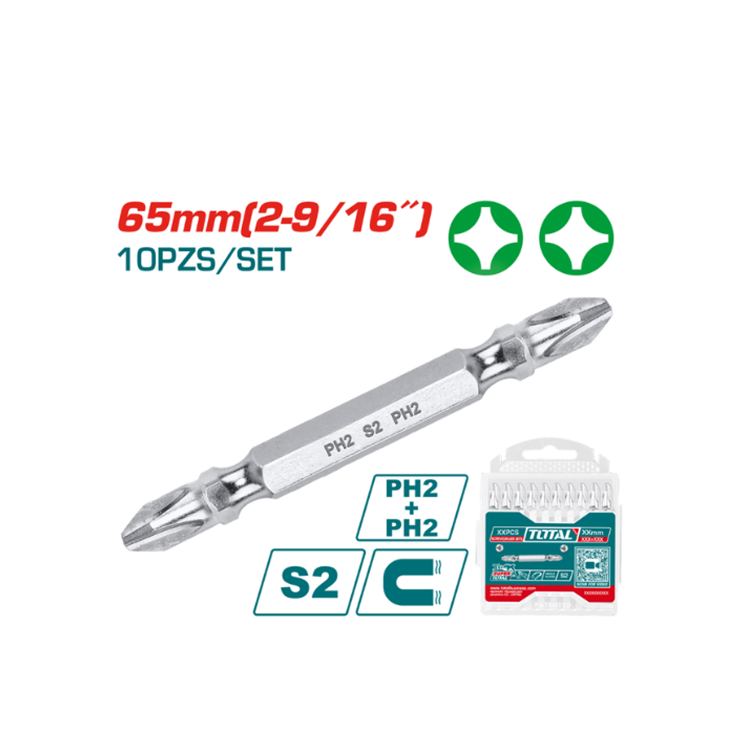 SET PUNTAS PHILLIPS PH2 DOBLE 65mm 10 PCS 2