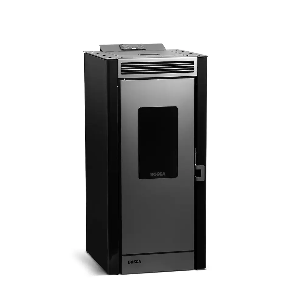 Calefactor a Pellet Bosca Black Vision Negro – Diseño Panorámico y Alta Eficiencia 1