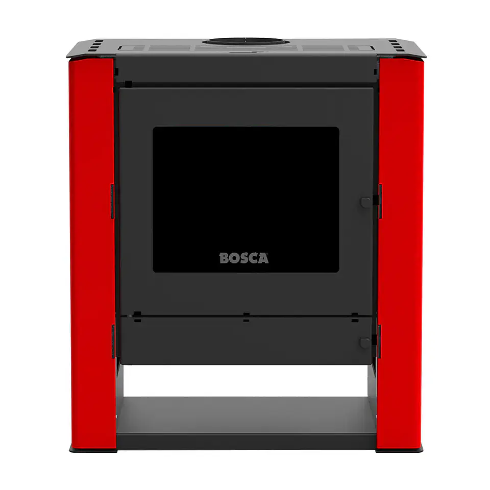 Calefactor a Leña Bosca Gold 500 Rojo Black Vision CERT – Máxima Potencia y Diseño Panorámico 2