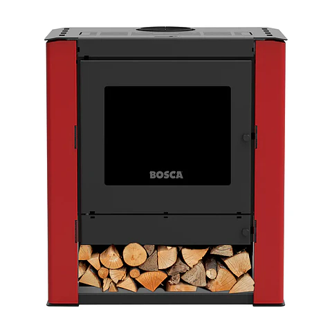 Calefactor Bosca a Leña Gold 500 Burdeo Black Vision CERT – Alto Rendimiento para 220 m²