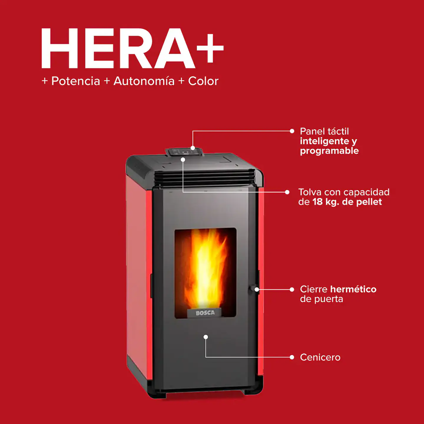 Calefactor a Pellet Bosca Hera + Roja Certificado – Estufa a Pellet Bosca Alto Rendimiento 5