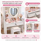Tocador Infantil Blanco con Espejo LED y Taburete 60x33x122 cm - Miniatura 3