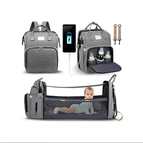 Mochila Maternal 3 en 1 Cuna, Mudador y Pañalera Impermeable