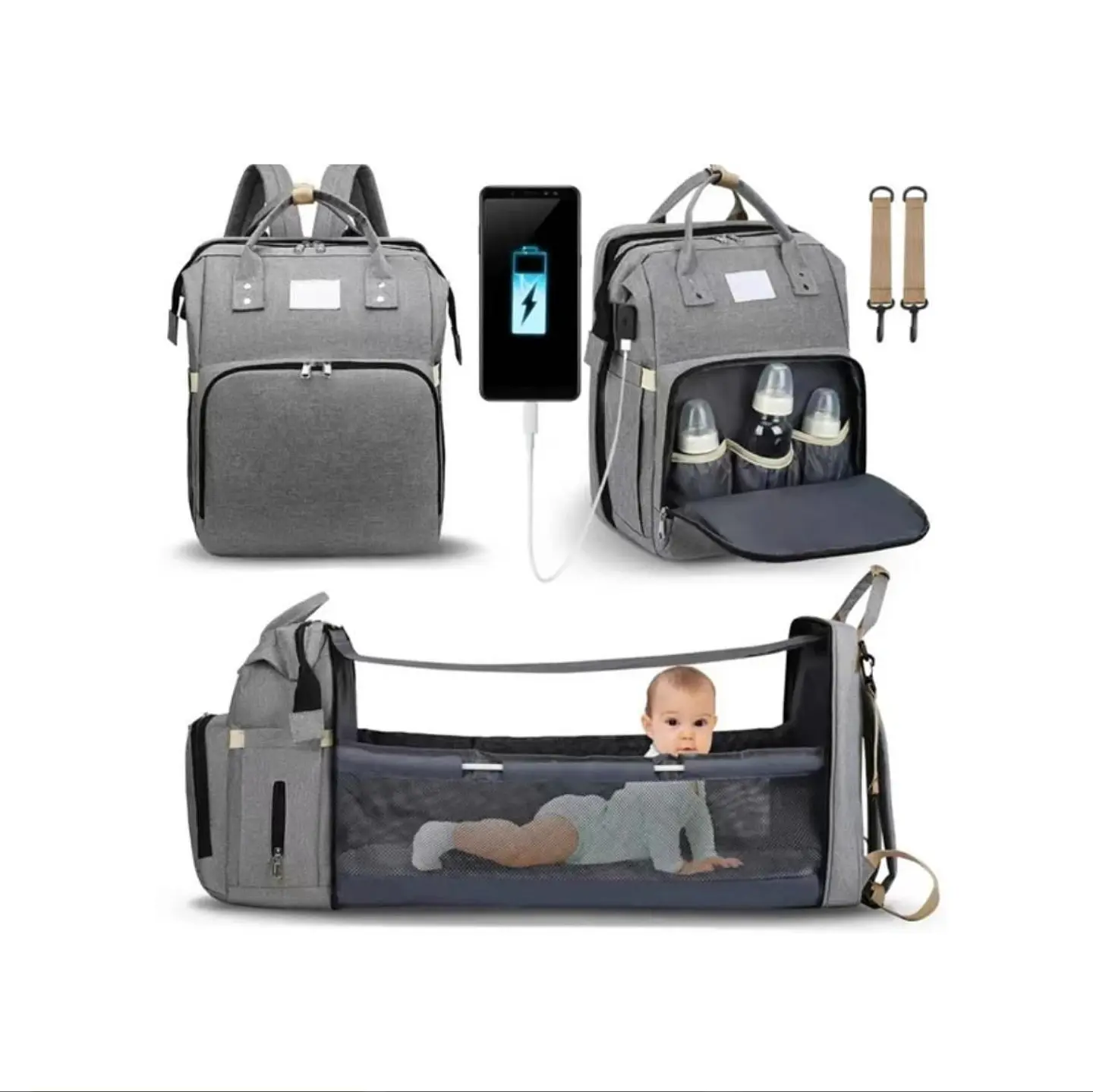 Mochila Maternal 3 en 1 Cuna, Mudador y Pañalera Impermeable 1