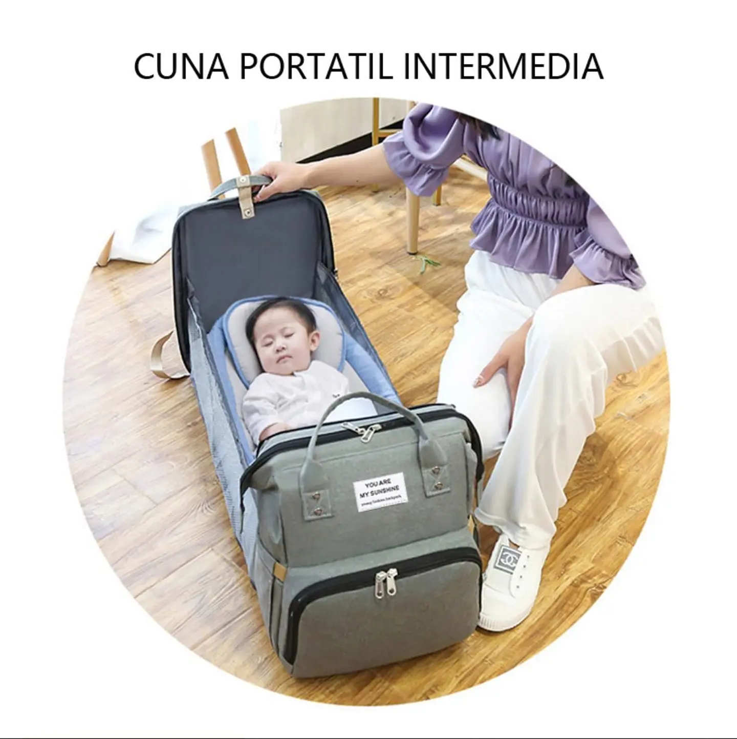 Mochila Maternal 3 en 1 Cuna, Mudador y Pañalera Impermeable 3