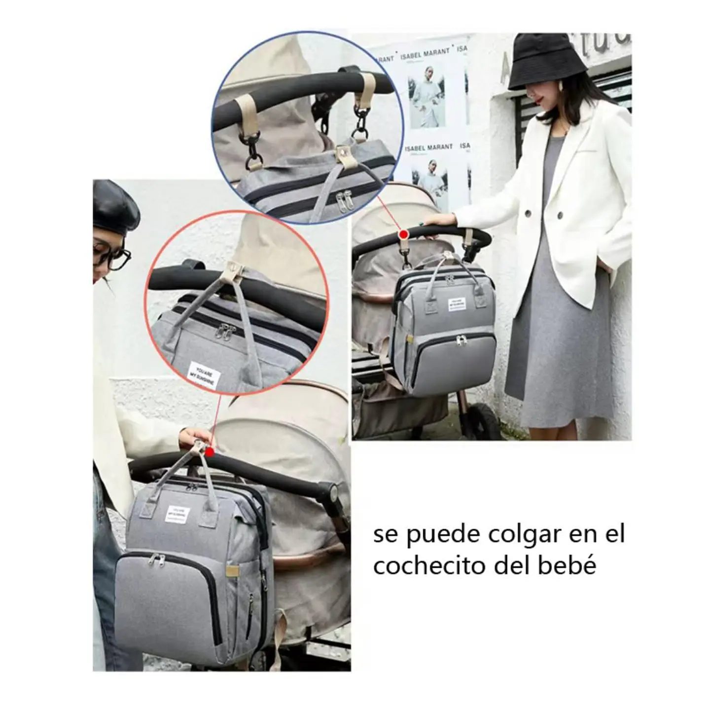 Mochila Maternal 3 en 1 Cuna, Mudador y Pañalera Impermeable 4