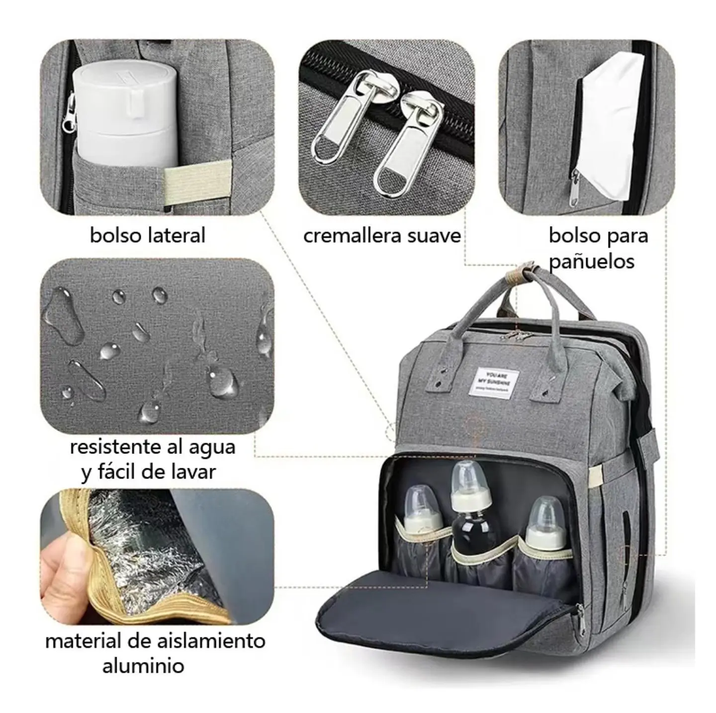 Mochila Maternal 3 en 1 Cuna, Mudador y Pañalera Impermeable 6