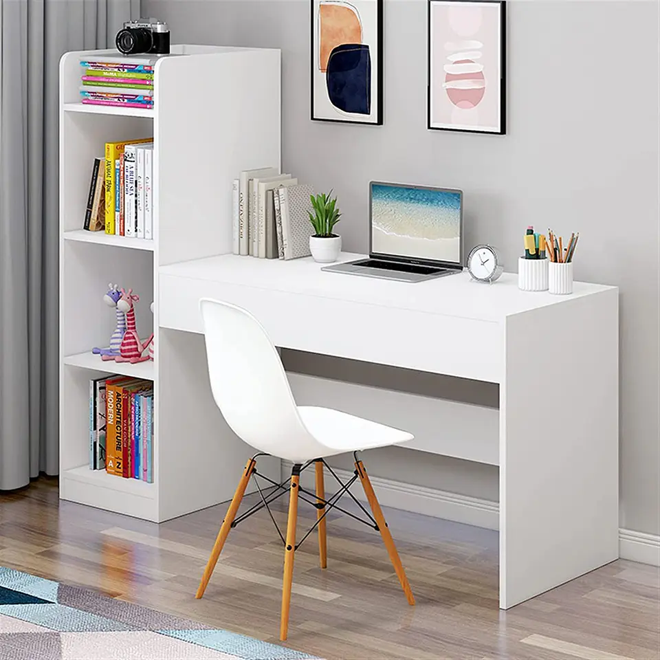 Set Escritorio Blanco con Librero + Silla Estilo Nórdico 1