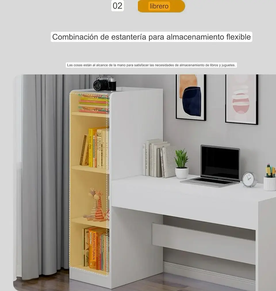 Set Escritorio Blanco con Librero + Silla Estilo Nórdico 3