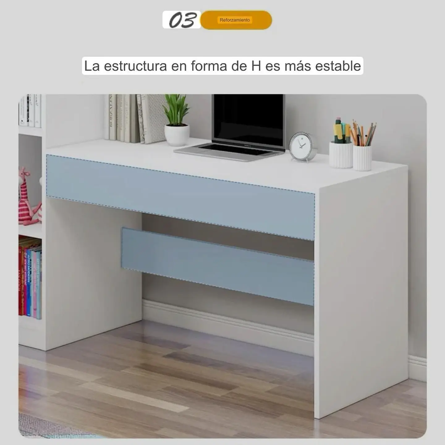 Set Escritorio Blanco con Librero + Silla Estilo Nórdico 4