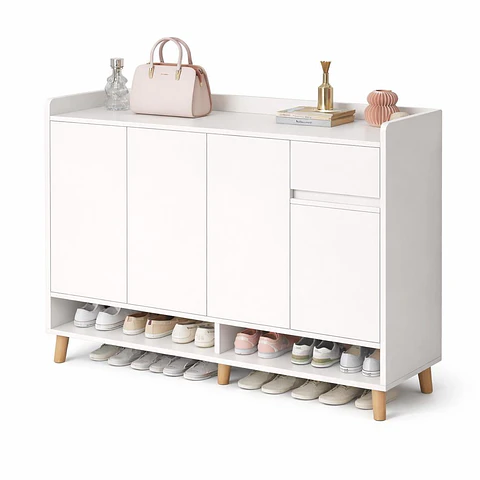 Zapatero Organizador Blanco 120x32x100 cm con Puertas Abatibles