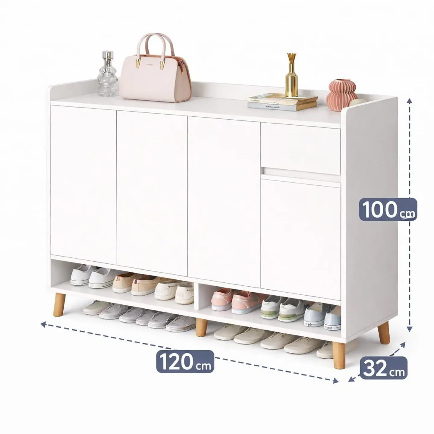 Zapatero Organizador Blanco 120x32x100 cm con Puertas Abatibles 2