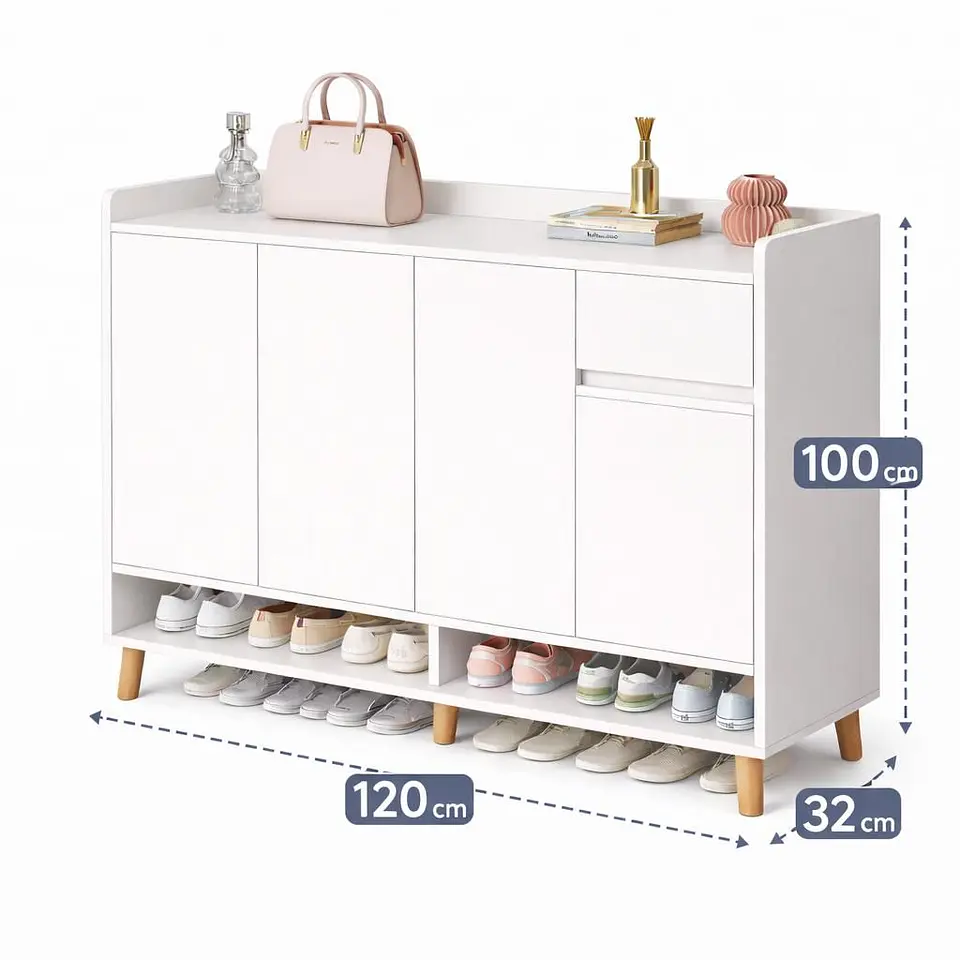 Zapatero Organizador Blanco 120x32x100 cm con Puertas Abatibles 2