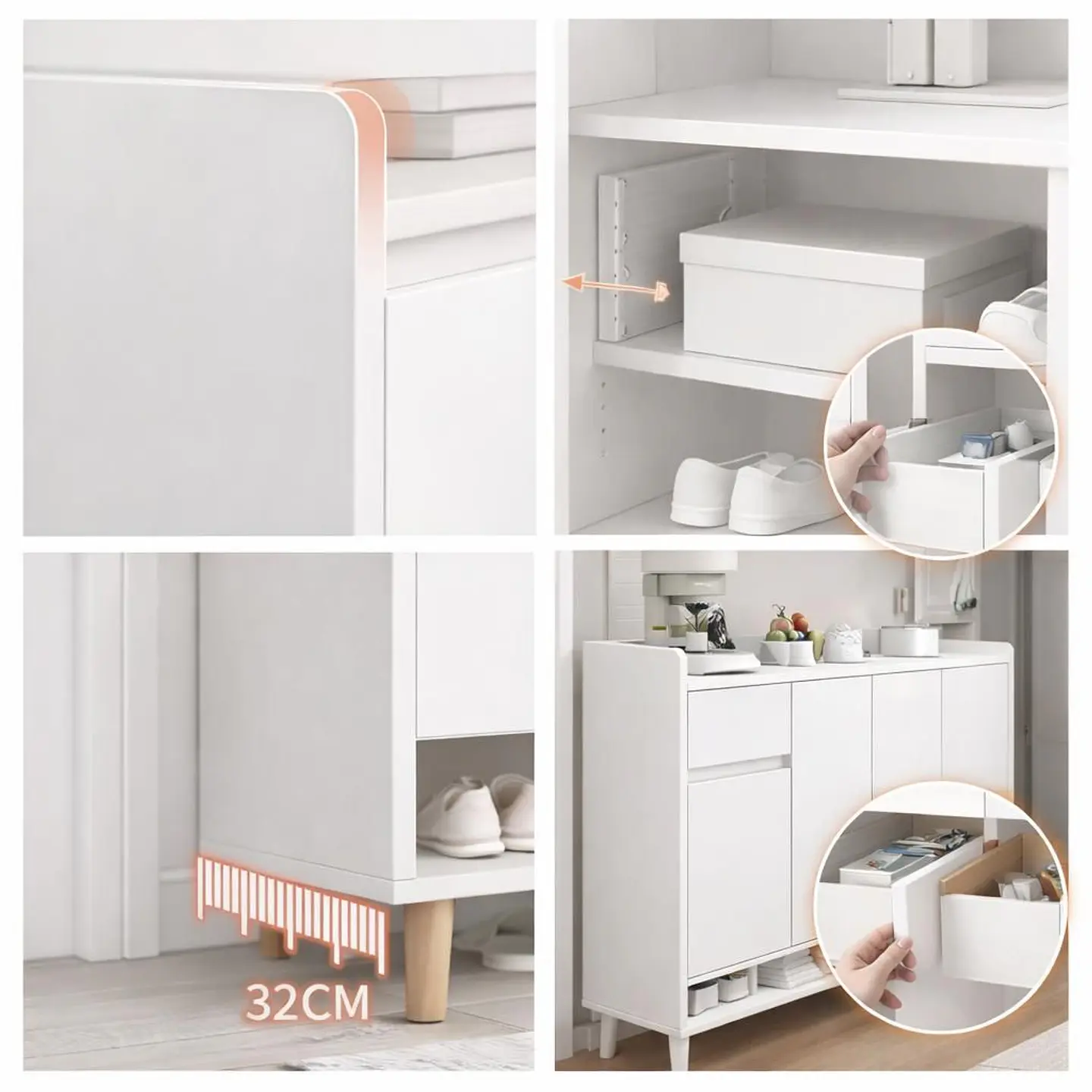 Zapatero Organizador Blanco 120x32x100 cm con Puertas Abatibles 4