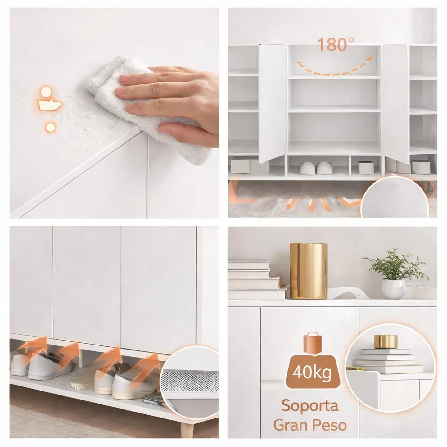 Zapatero Organizador Blanco 120x32x100 cm con Puertas Abatibles 5