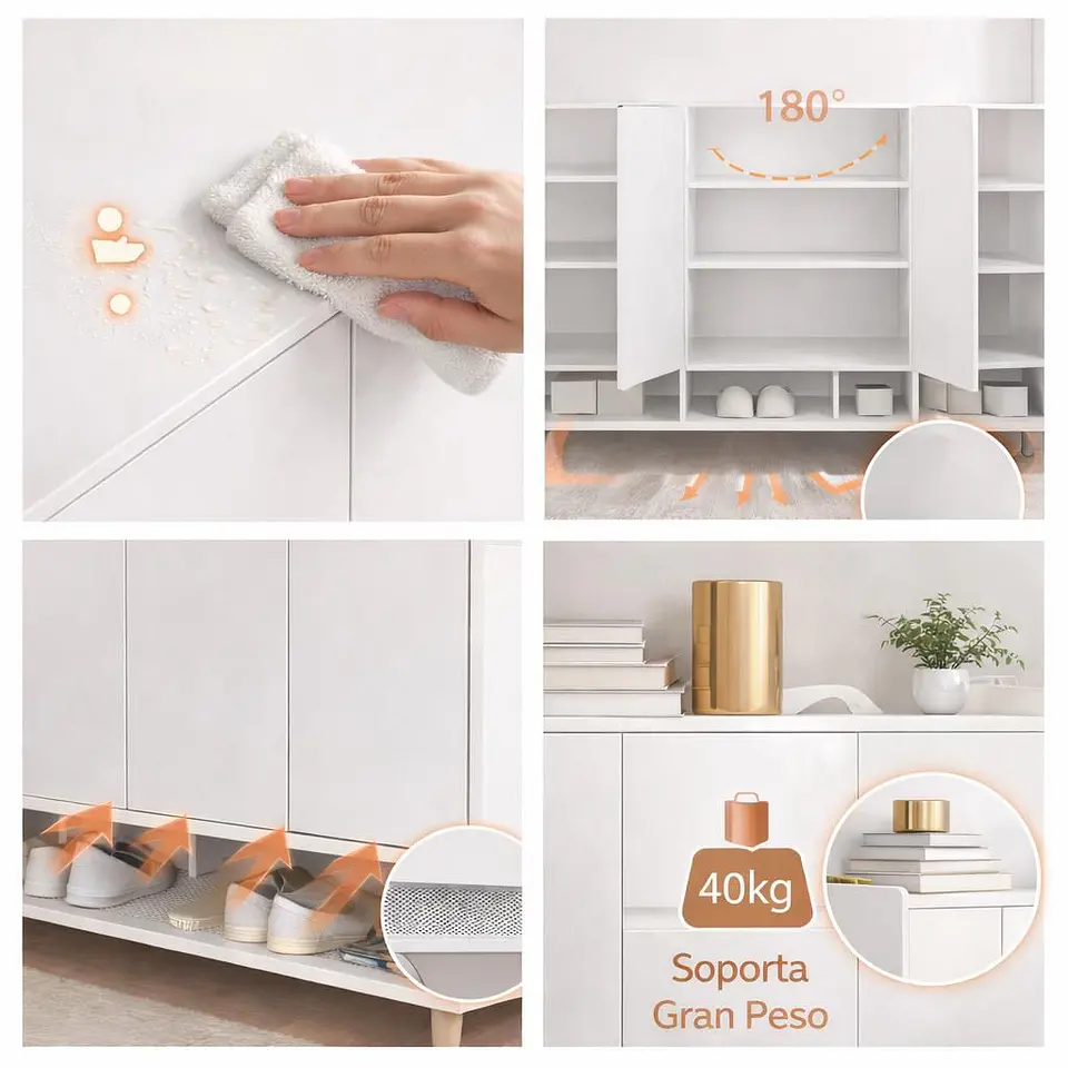 Zapatero Organizador Blanco 120x32x100 cm con Puertas Abatibles 5