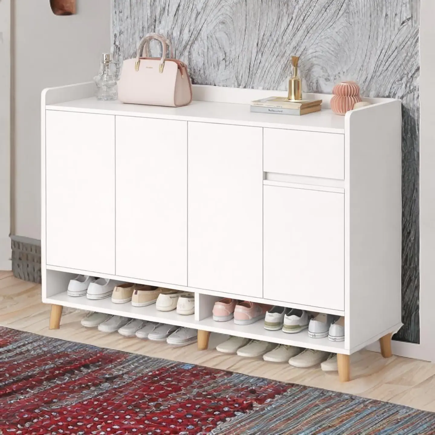 Zapatero Organizador Blanco 120x32x100 cm con Puertas Abatibles 6