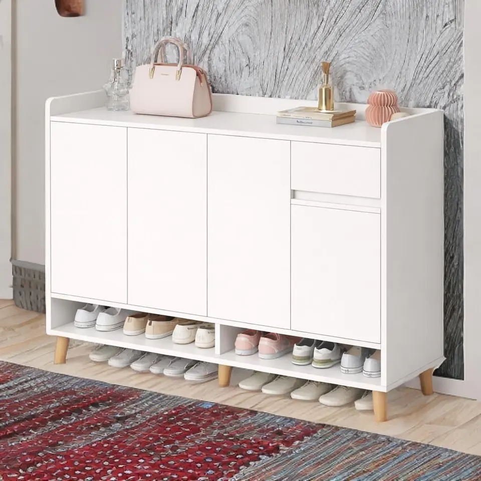 Zapatero Organizador Blanco 120x32x100 cm con Puertas Abatibles 6