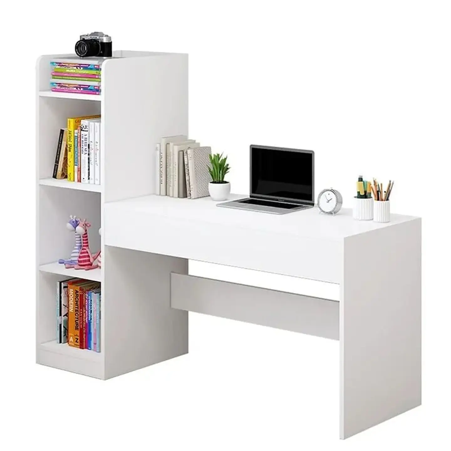 Escritorio Blanco con Librero 112x40x120 cm Melamina 18 mm 2