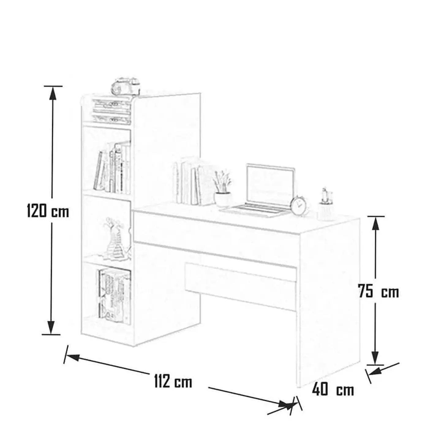 Escritorio Blanco con Librero 112x40x120 cm Melamina 18 mm 4