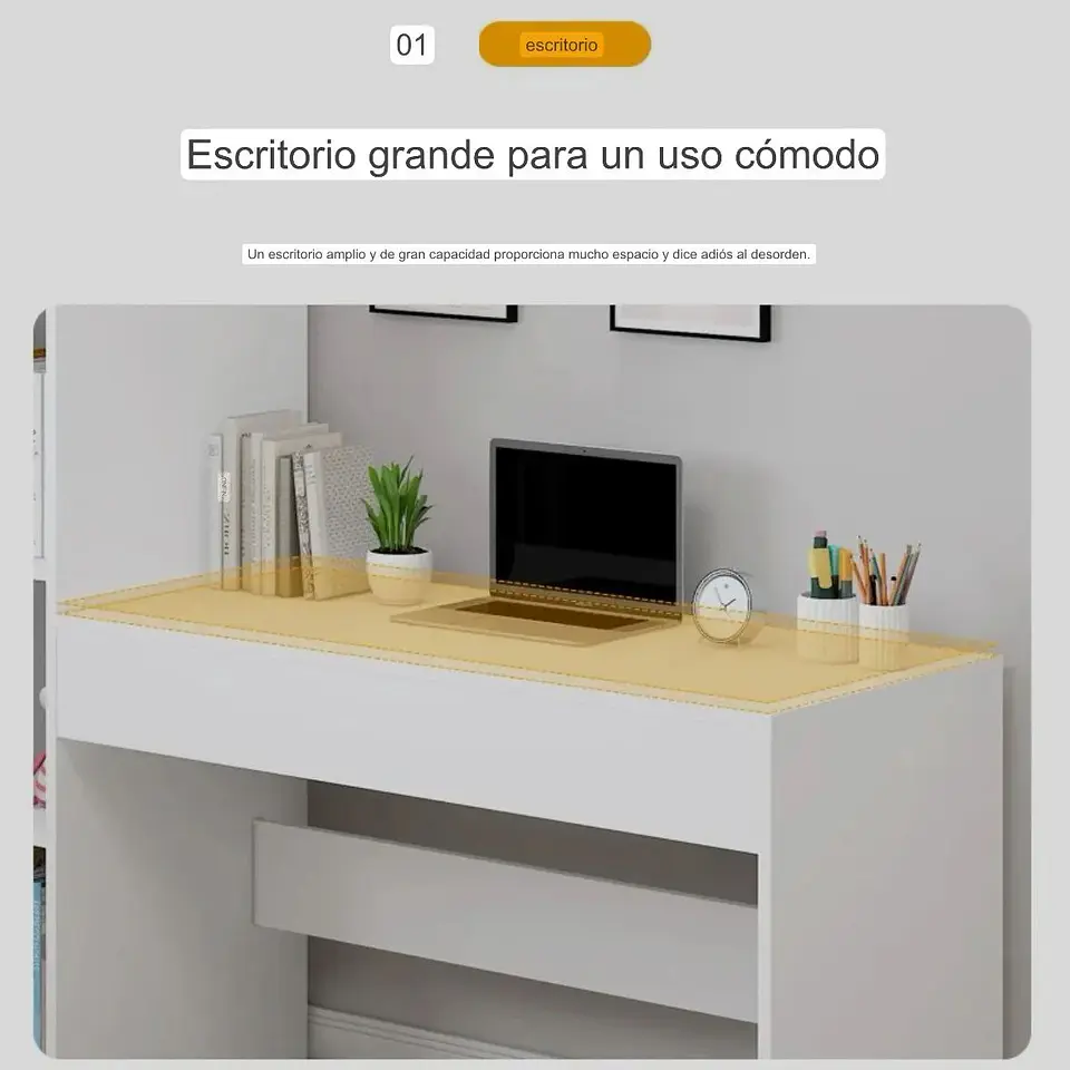 Escritorio Blanco con Librero 112x40x120 cm Melamina 18 mm 5