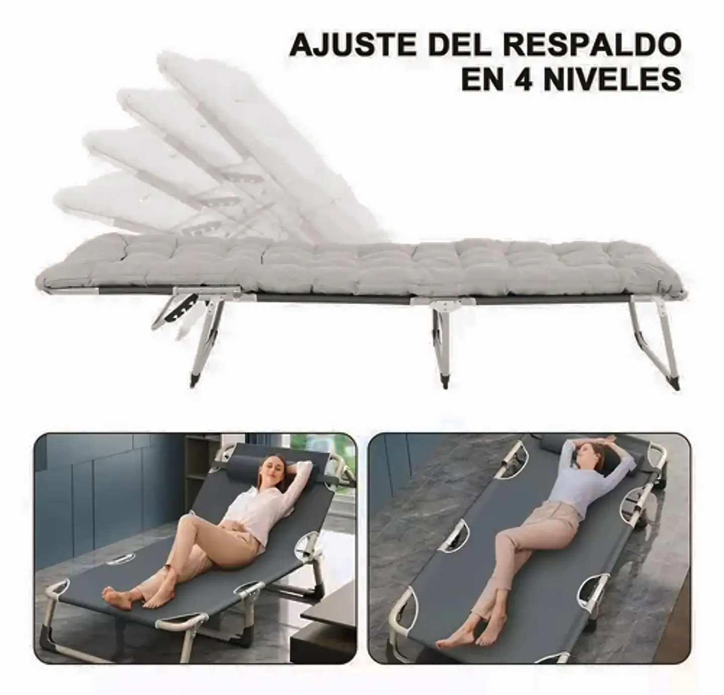 Cama Portátil Plegable Multiposición con Colchón 178x60 cm 3