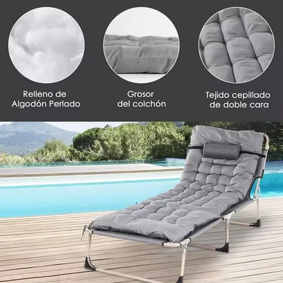 Cama Portátil Plegable Multiposición con Colchón 178x60 cm 4