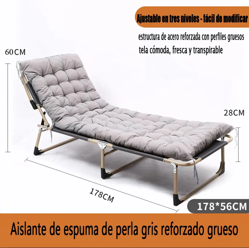 Cama Portátil Plegable Multiposición con Colchón 178x60 cm 6