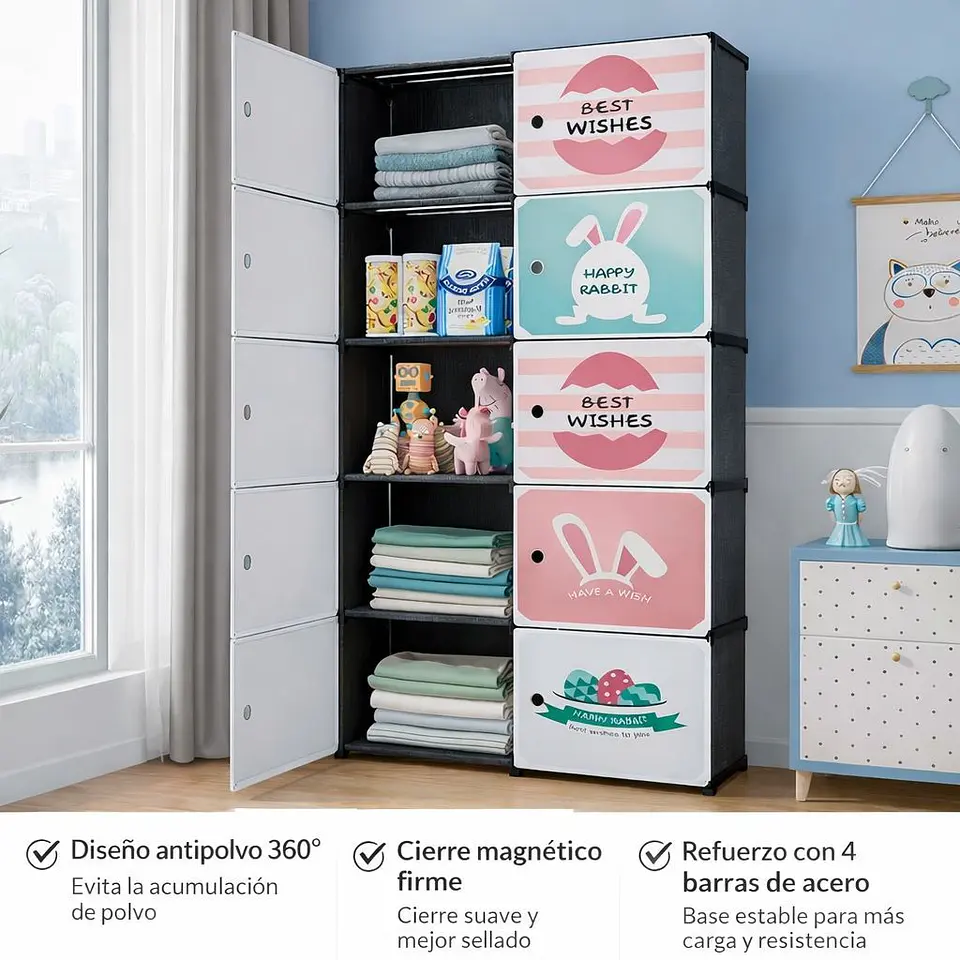 Clóset Infantil de Tela Portátil Modular con Estantes 2