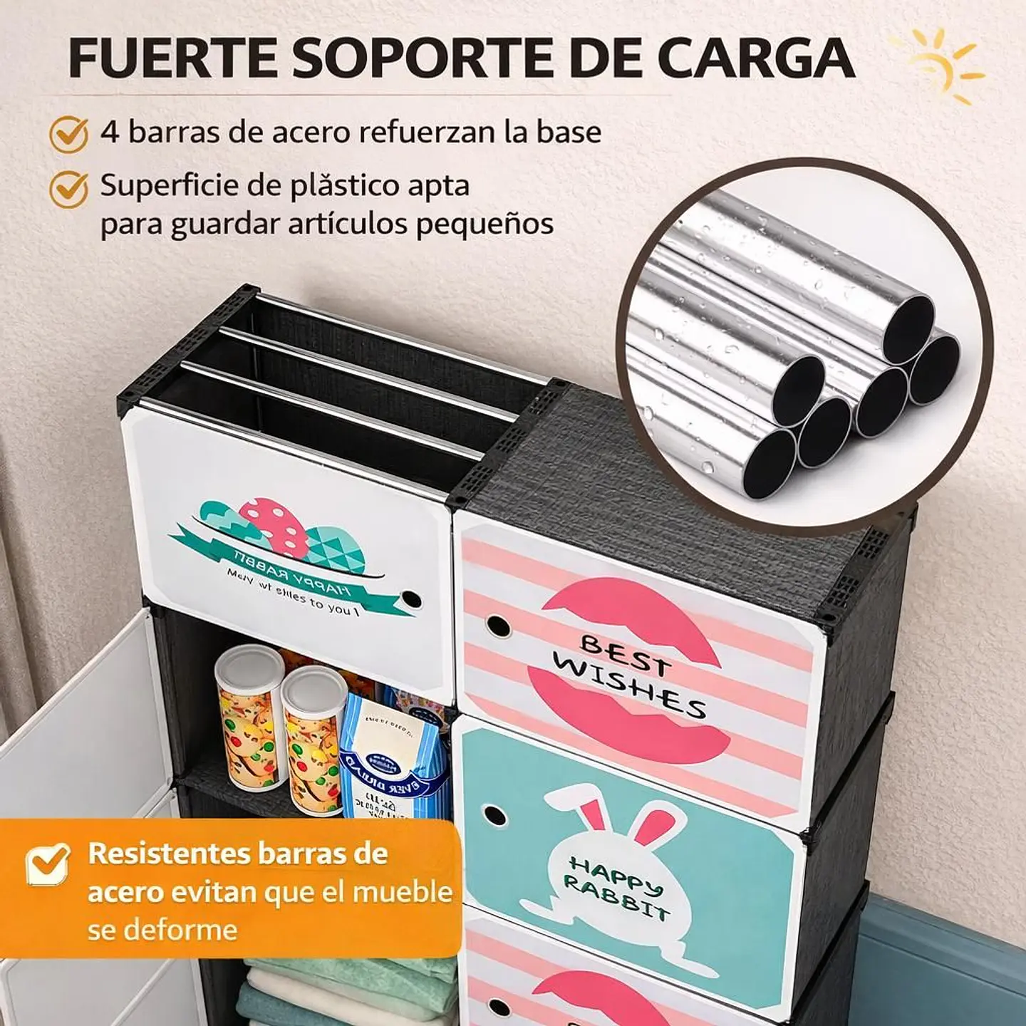 Clóset Infantil de Tela Portátil Modular con Estantes 3