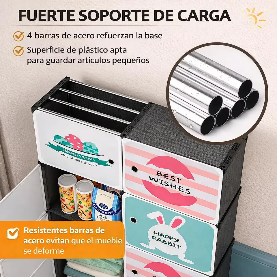 Clóset Infantil de Tela Portátil Modular con Estantes 3