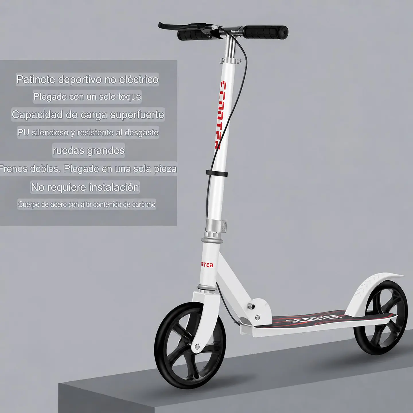 Scooter Patineta Plegable Blanca con Doble Freno y Ruedas PU 5