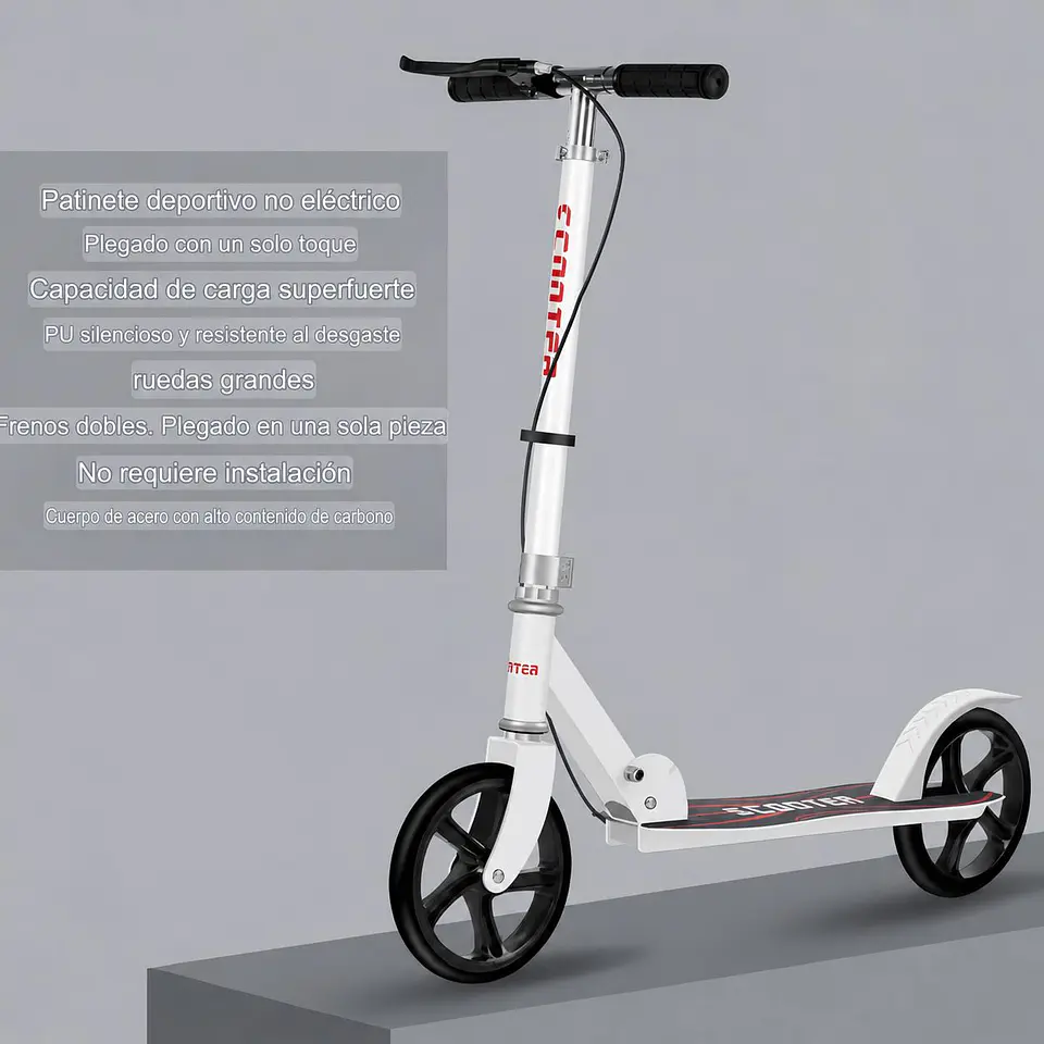 Scooter Patineta Plegable Blanca con Doble Freno y Ruedas PU 5